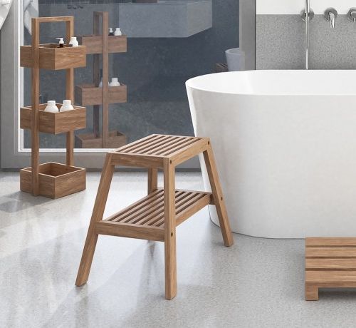 Natural Oak Slatted Bathroom Stool